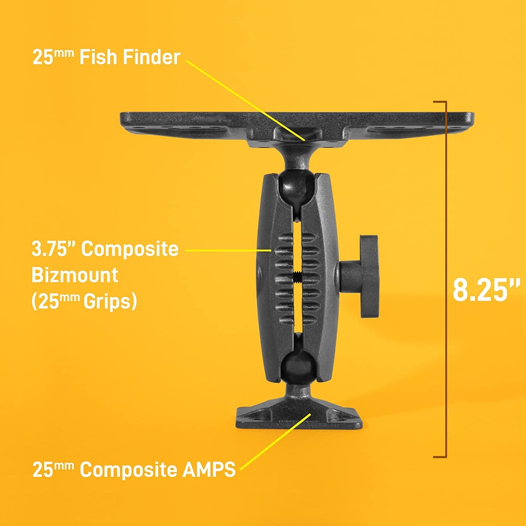 iBOLT 25mm / 1 inch Composite Universal Marine Electronic Fish Finder to Composite Rectangular AMPS Pattern Drill Base