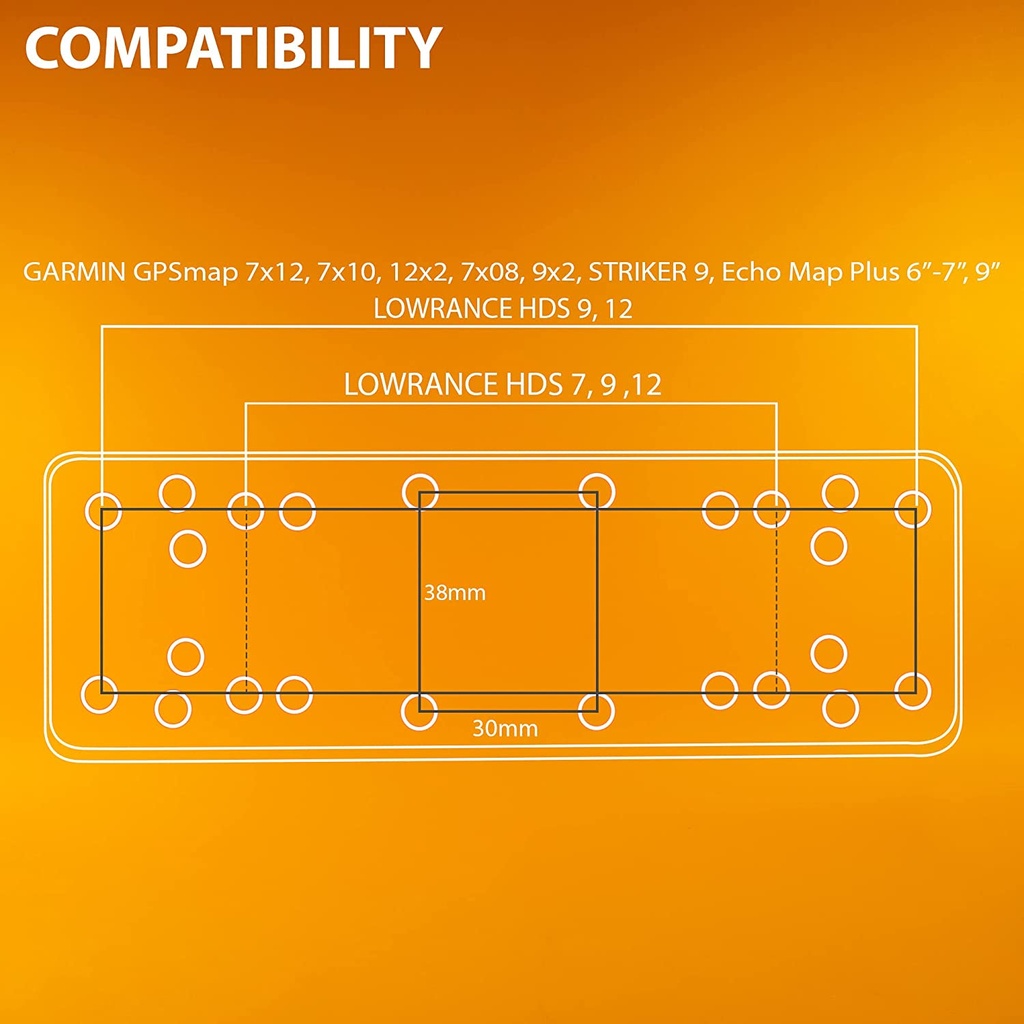 iBOLT 25mm / 1 inch Composite Universal Marine Electronic Fish Finder to Composite Rectangular AMPS Pattern Drill Base