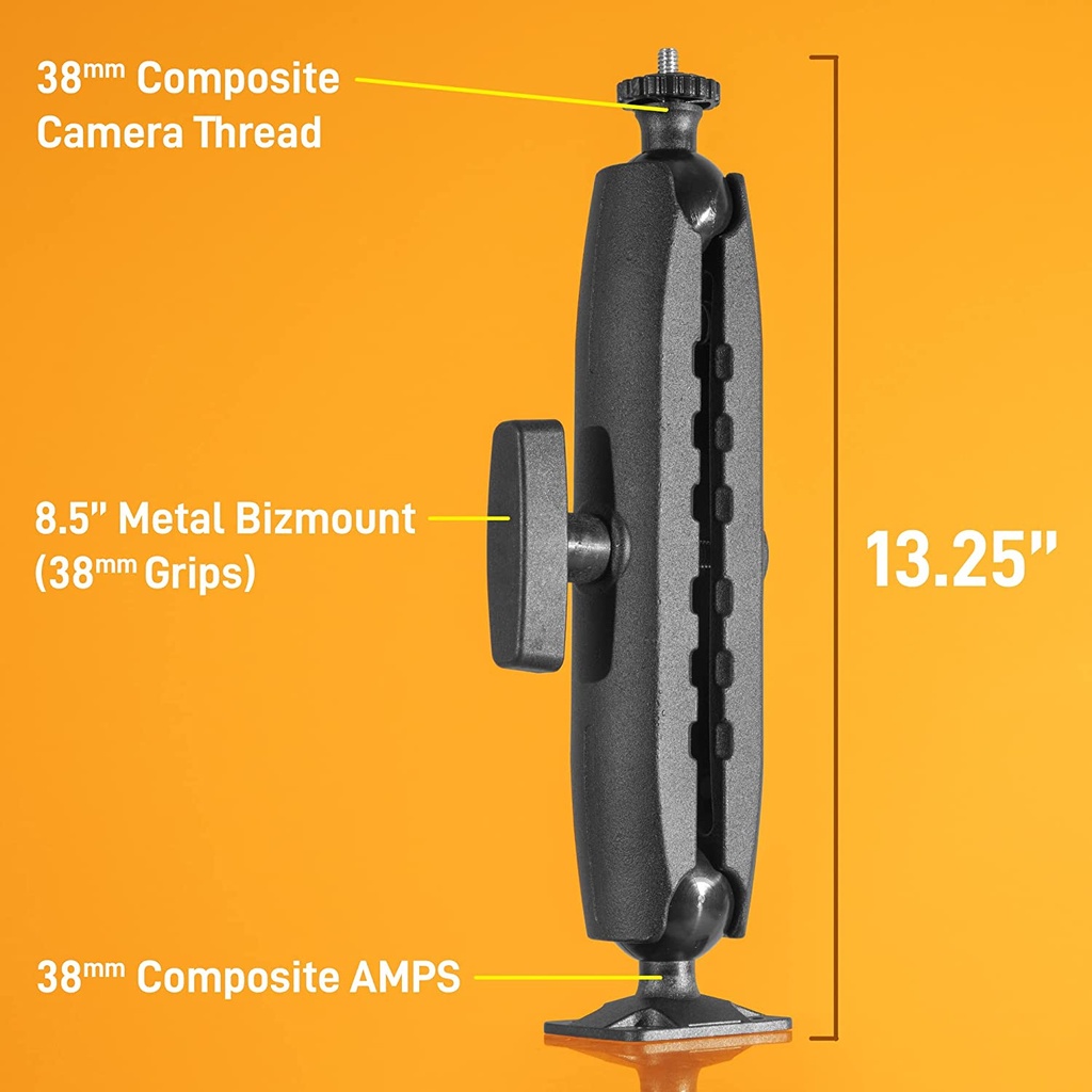 iBolt 38mm / 1.5 inch Composite Rectangular AMPS Pattern to ¼ 20” Composite Camera Screw Dual Ball Mount