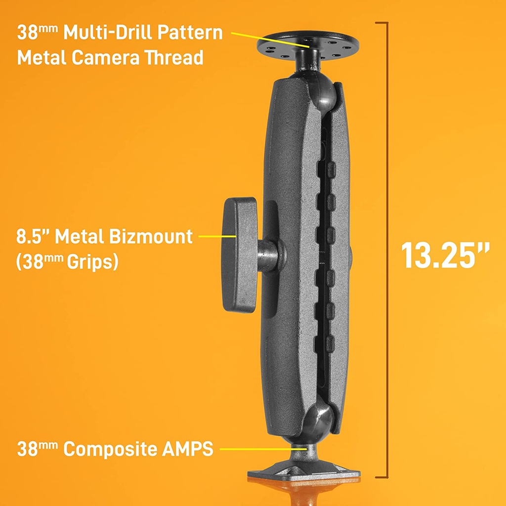 iBolt 38mm / 1.5 inch Composite Rectangular AMPS Pattern to ¼ 20” Metal Camera Screw Dual Ball Mount