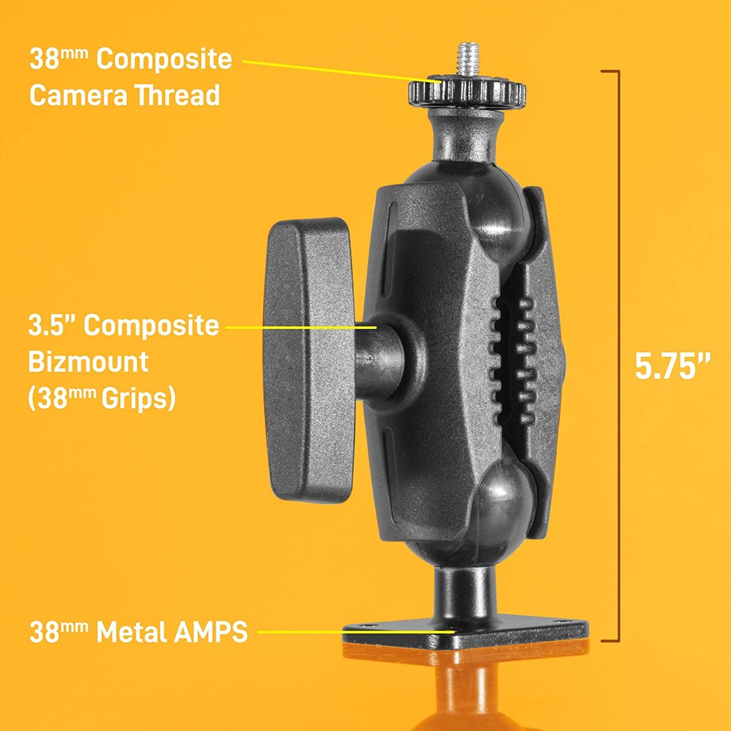 iBolt 38mm / 1.5 inch Metal Rectangular AMPS Pattern to ¼ 20” Composite Camera Screw Dual Ball Mount